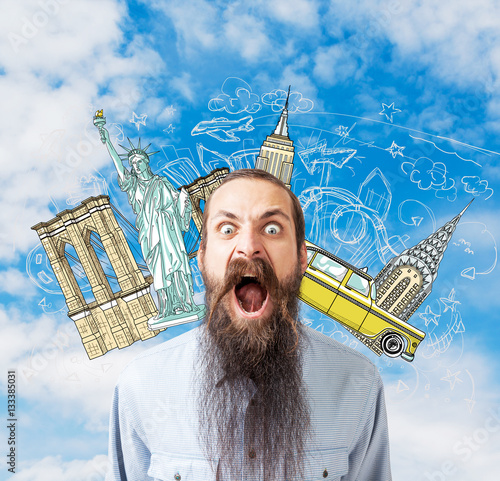 bearded man and famous sights photo