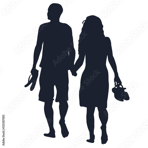 Lovers walking barefoots
