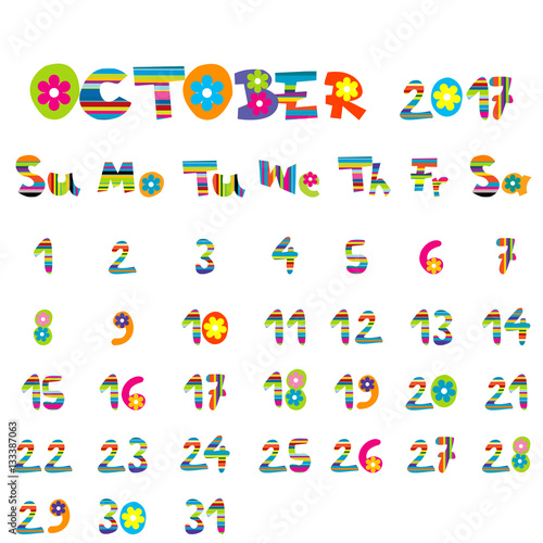 October 2017 calendar