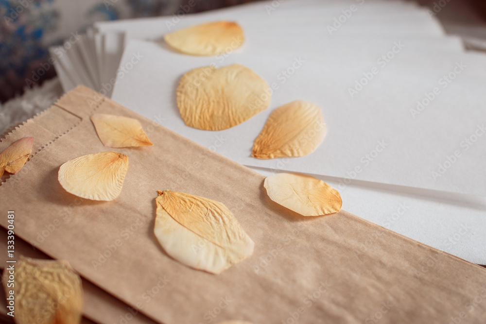 St. Valentine's Day: the dried petals of roses and paper envelopes St. Valentine's Day: the dried petals of roses and paper envelopes
