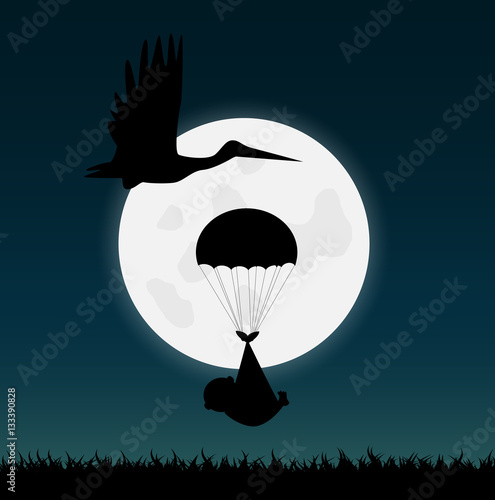 Stork and Baby Illustration