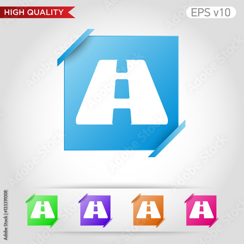 Colored icon or button of road symbol with background