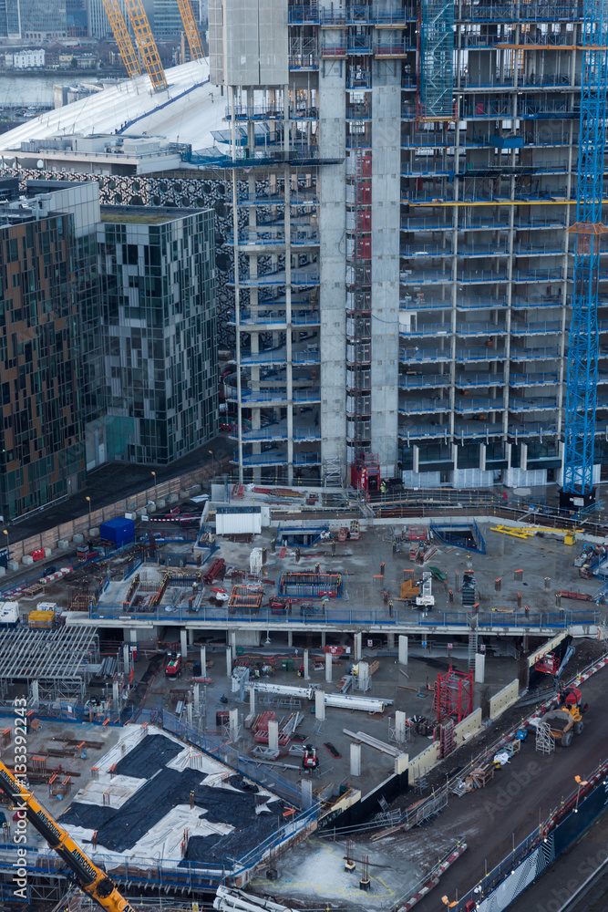 Skyscraper construction building site in Lonon Docklands. Top ae