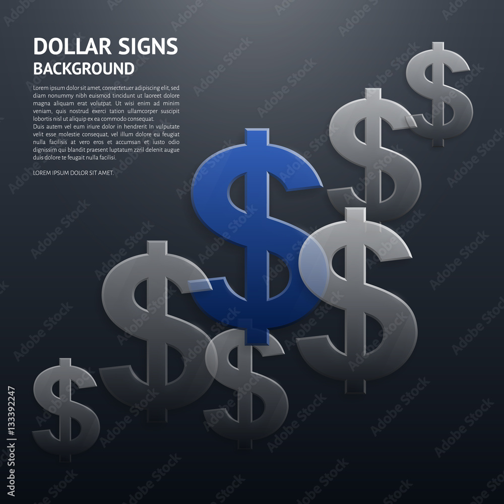 Vector background with glossy, transparent dollar signs. Vector background with glossy, transparent dollar signs.