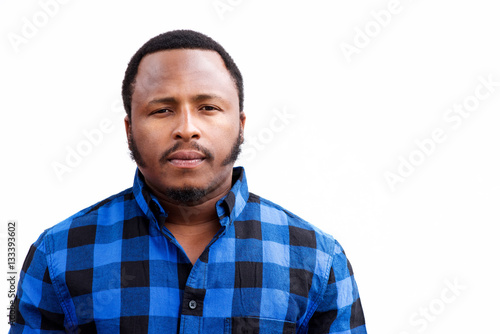 chubby african american man staring