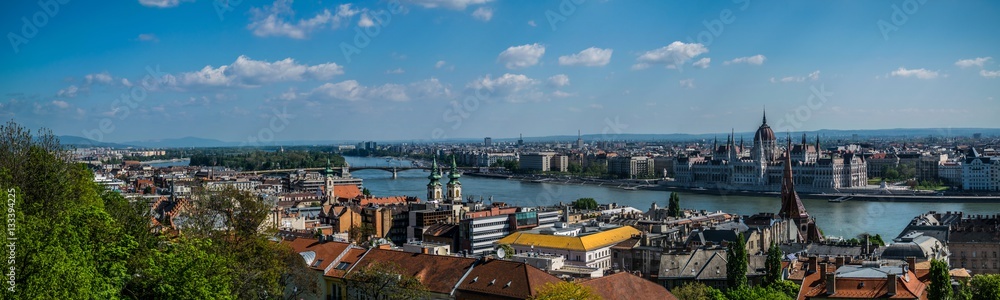 panoramic view on danube river and house of parliament, Budapest