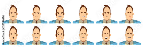 Male Emotions Avatars Set Cartoon Style