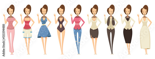 Woman In Various Outfits Set  © Macrovector