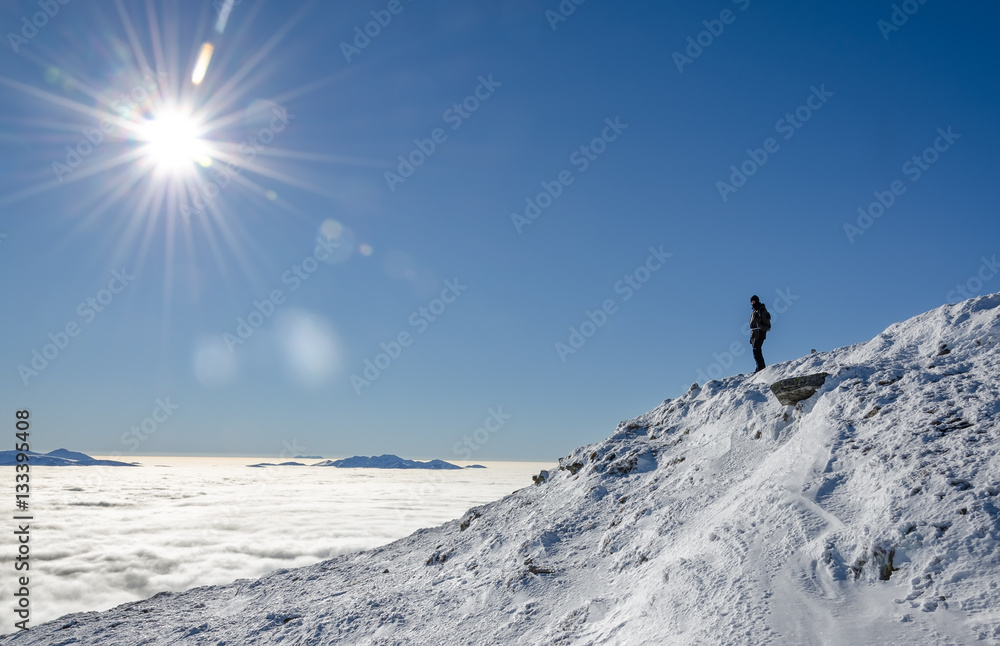 Snow lanscape at the top of a mountain