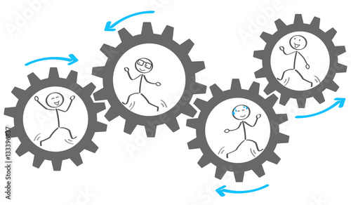 Strichmännchen Team arbeiten zusammen und machen Teamwork