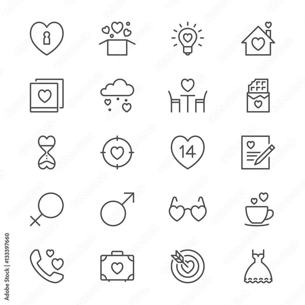 Valentine's day thin icons Valentine's day thin icons