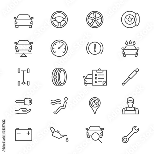Auto service thin icons