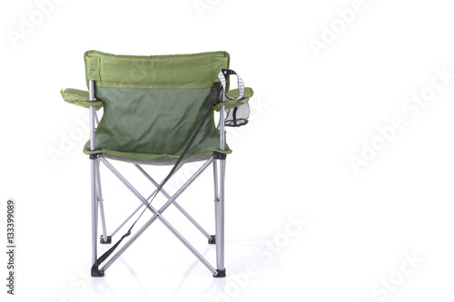 Tourist portable armchair isolated on white, back view