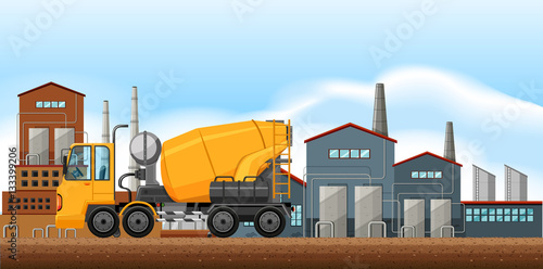 Factory scene with cement mixer