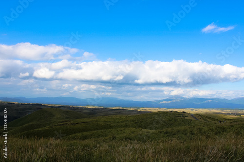 Daikanbo view site at Aso city in Kumamoto, Japan. Daikanbo is view point and able to see Mt. Aso volcano and crater of Aso city. Mt. Aso erupted in 2016.