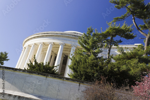 View of the eastern-side of the classically styled, circular colonnaded Thomas Jefferson Memorial including it's autumnal plantings, West Potomac Park, National Mall & Memorial Parks, Washington DC  photo