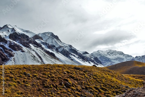 Panoramic view of the highest mountain in South America Aconcagua close to Mendoza in Argentina