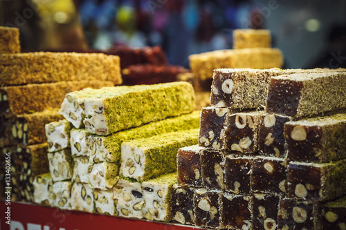 Traditional turkish delights sweets at the market © vickyrandom