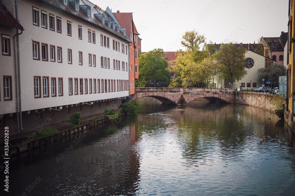 Old town of Nuremberg over Pegnitz, Bavaria, Germany.