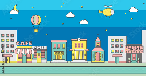 Seamless pattern of the buildings. Background for game. Night