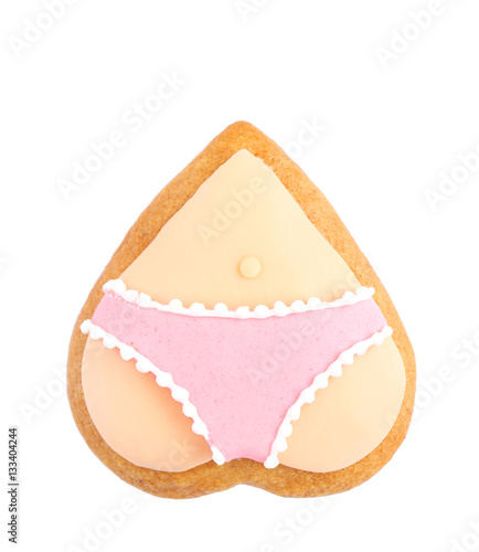 Tasty cookies for hen party on white background