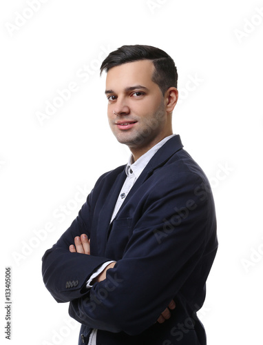 Handsome young man on white...