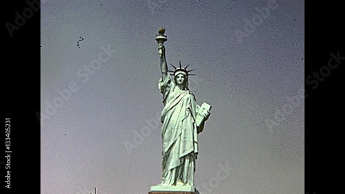 Statue of Liberty from boat tour, Hudson river of Manhattan. New York, United States of America on 1970.