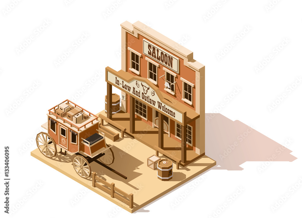 Vector isometric low poly wild west saloon Vector isometric low poly wild west saloon