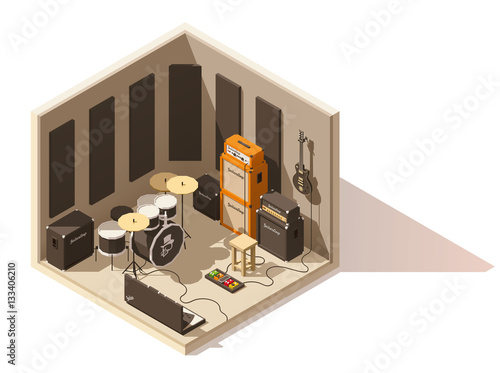 Vector isometric low poly recording studio icon