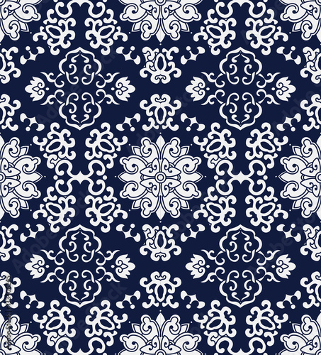 Seamless Blue Japanese Background Spiral Cross Frame Flower