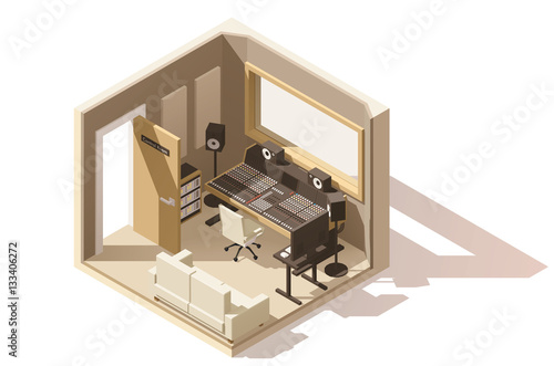 Vector isometric low poly recording studio icon