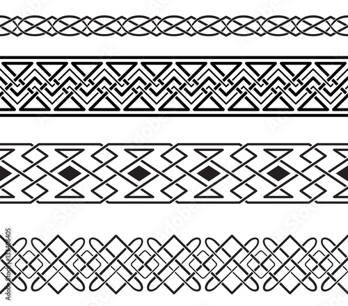 Set of black ornate borders. Visually intertwining curves. Pattern brushes are included in vector file. 