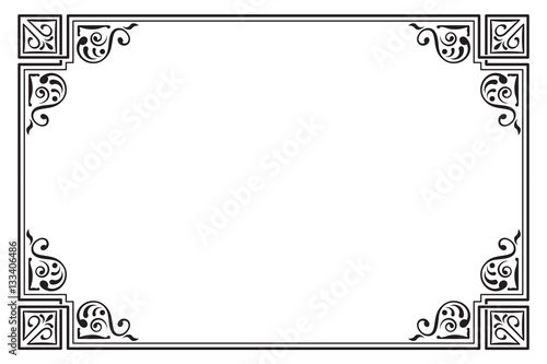 Ornate rectangular black frame. Corners, page decoration. 