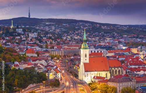 BRATISLAVA, SLOVAKIA-OKTOBER 30, 2016: View on Bratislava city and Saint Martins cathedral over the Danube river in capital city Bratislava,Slovakia