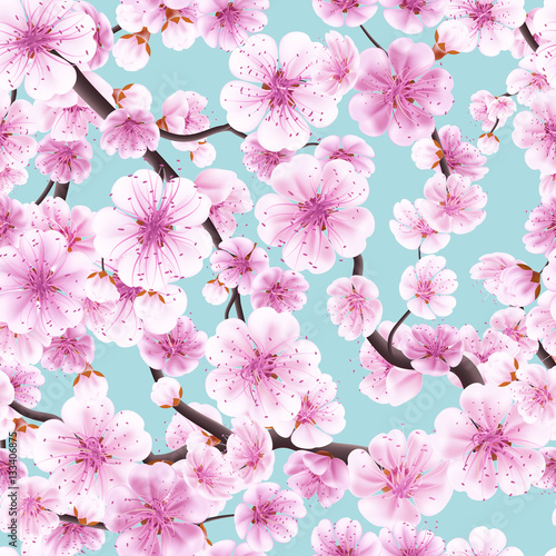 Seamless pink Sakura flowering cherry. EPS 10