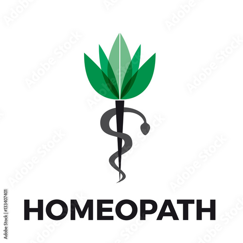 Vector caduceus homeopathy, alternative medicine. Snake, mortar