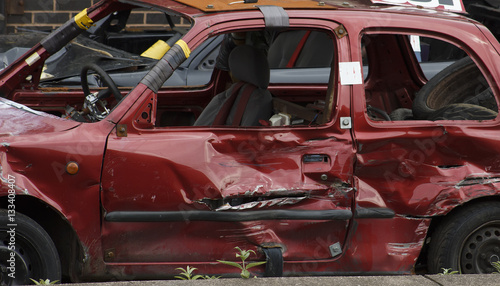 View of the rusty remains of an old abandoned car