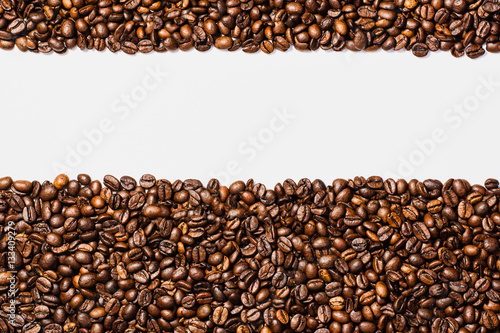 Coffee beans frame isolated on white background top view