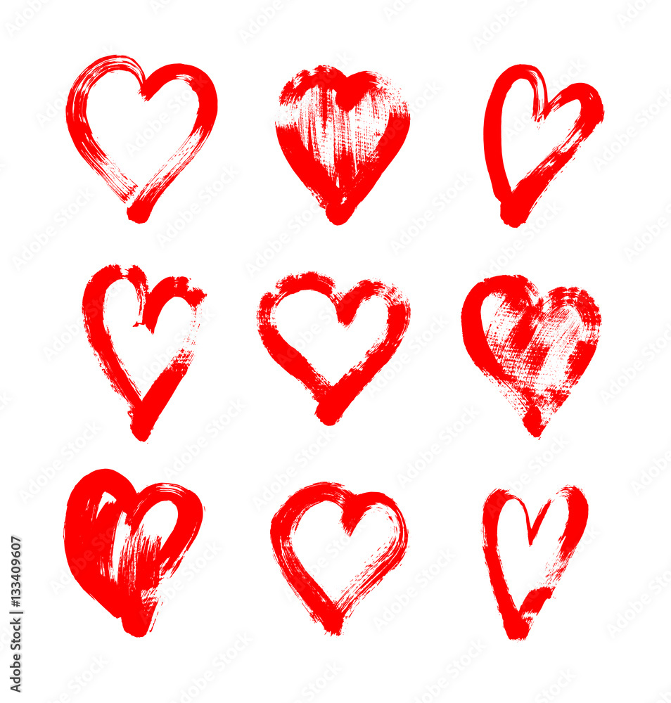 brush stroke sketch drawing of hearts shape set to valentines da