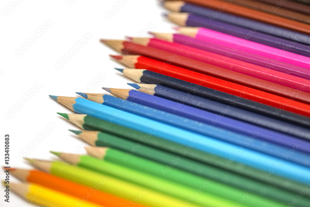 Close up of color pencils on white background Close up of color pencils on white background