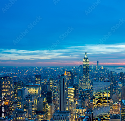 View of New York Manhattan during sunset hours