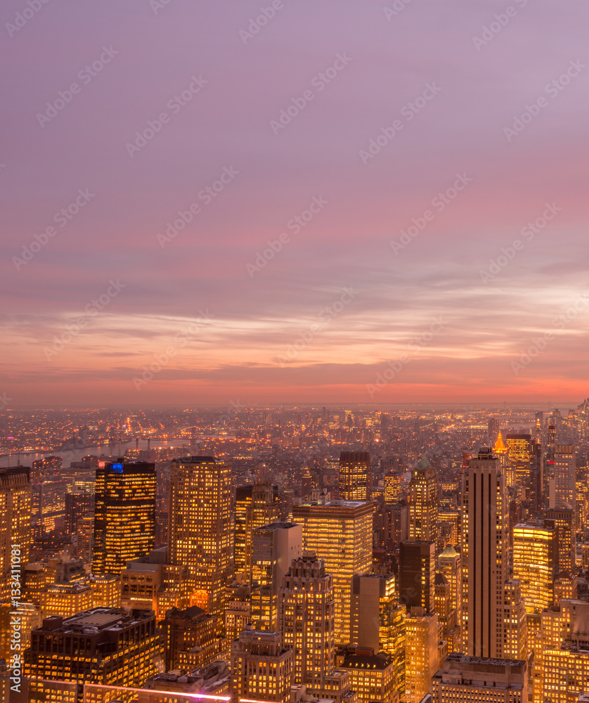 View of New York Manhattan during sunset hours