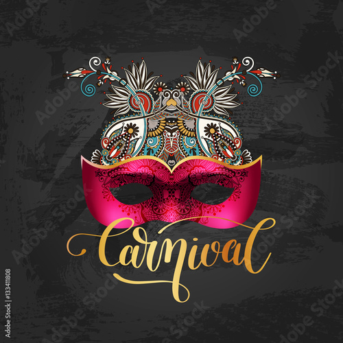 3d venetian carnival mask silhouette with ornamental floral feat