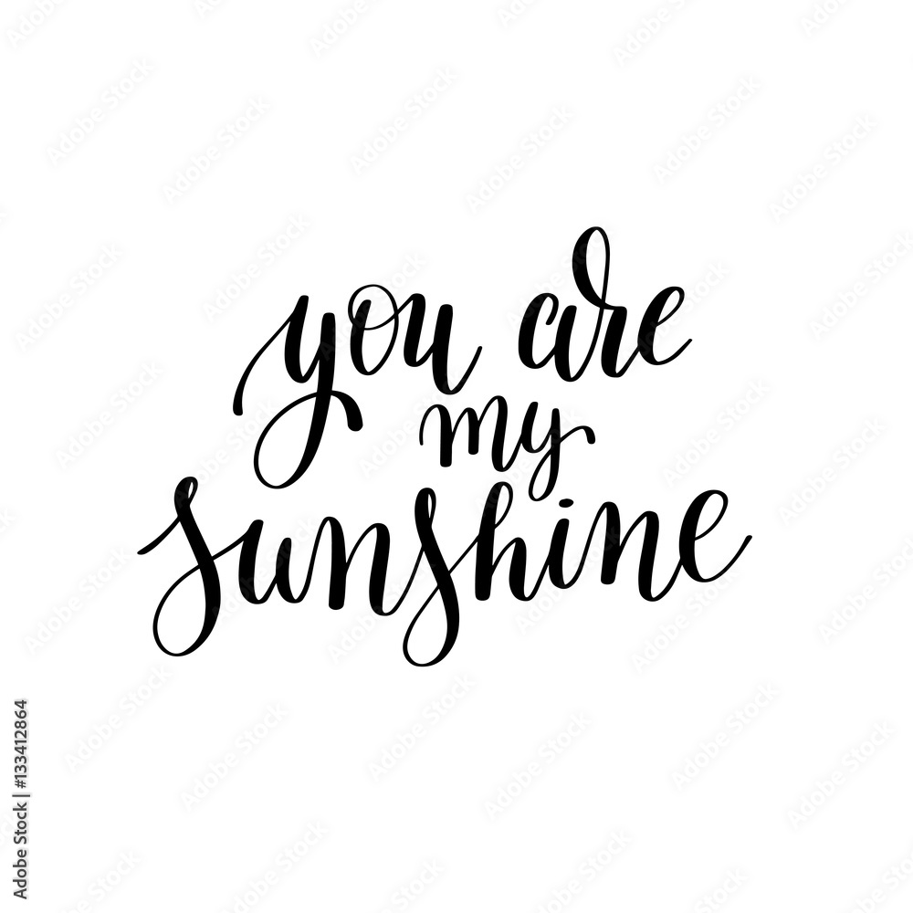 you are my sunshine black and white hand written lettering