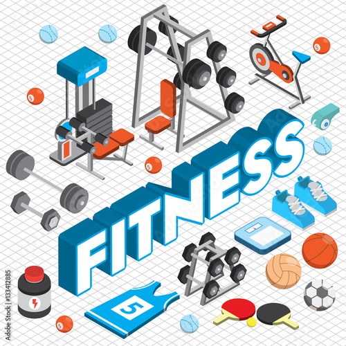 illustration of info graphic fitness concept in isometric 3d graphic