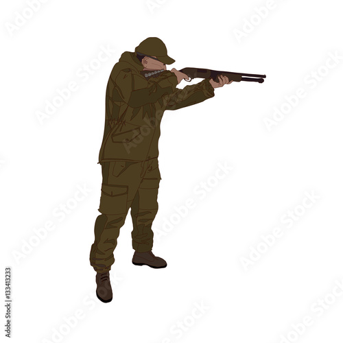 A hunter with a gun on an isolated background