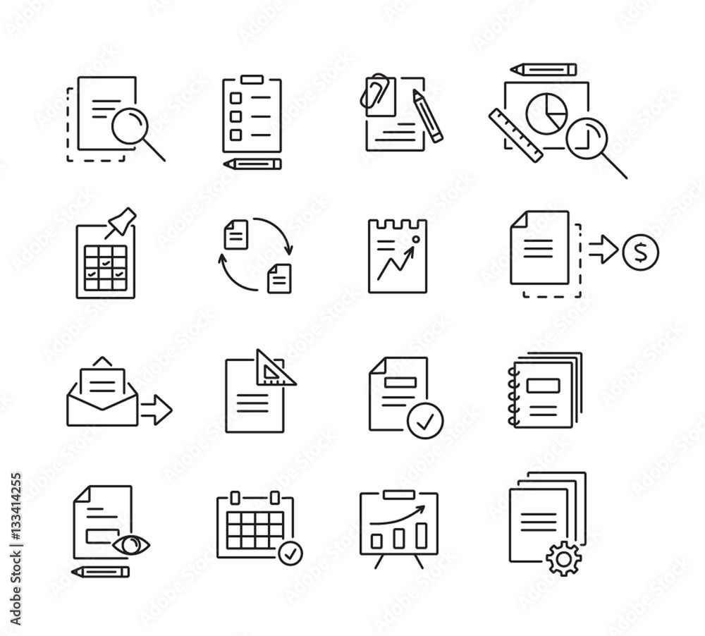 Set of icons linear design documents for business, finance and communication. Vector illustration. Set of icons linear design documents for business, finance and communication. Vector illustration.