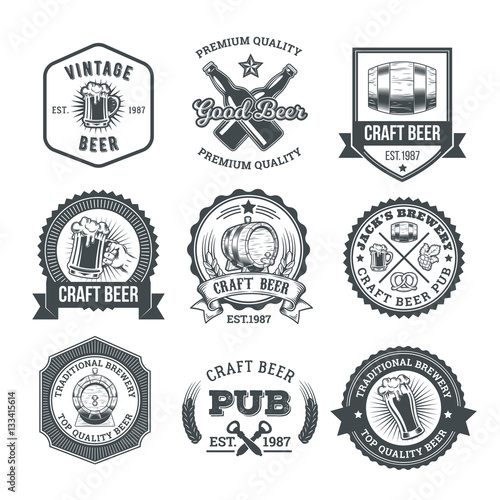 Collection of retro beer emblems, badges, stickers