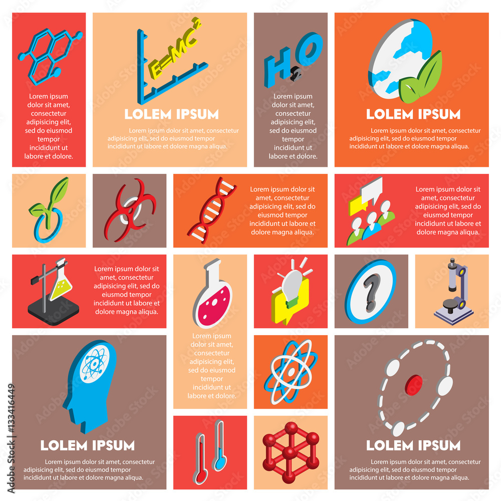 Naklejka premium illustration of info graphic science icons set concept in isometric 3d graphic
