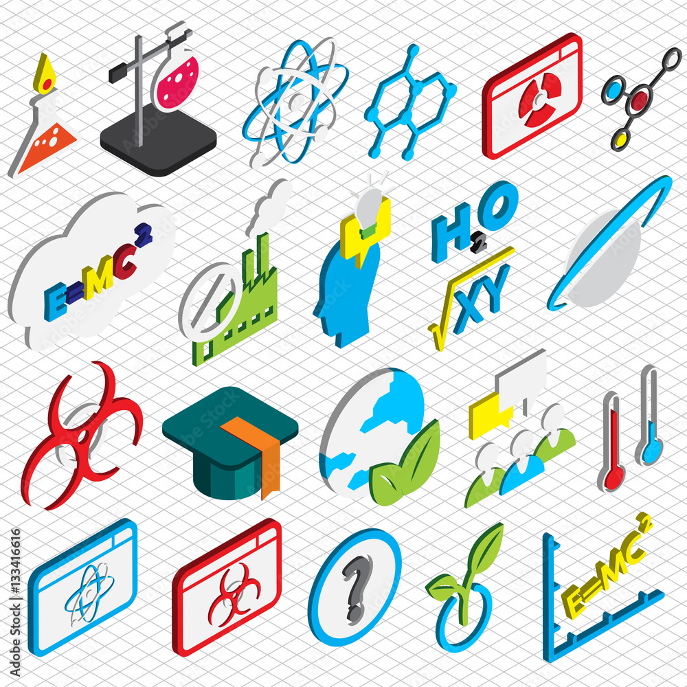 illustration of info graphic science icons set concept in isometric 3d graphic
